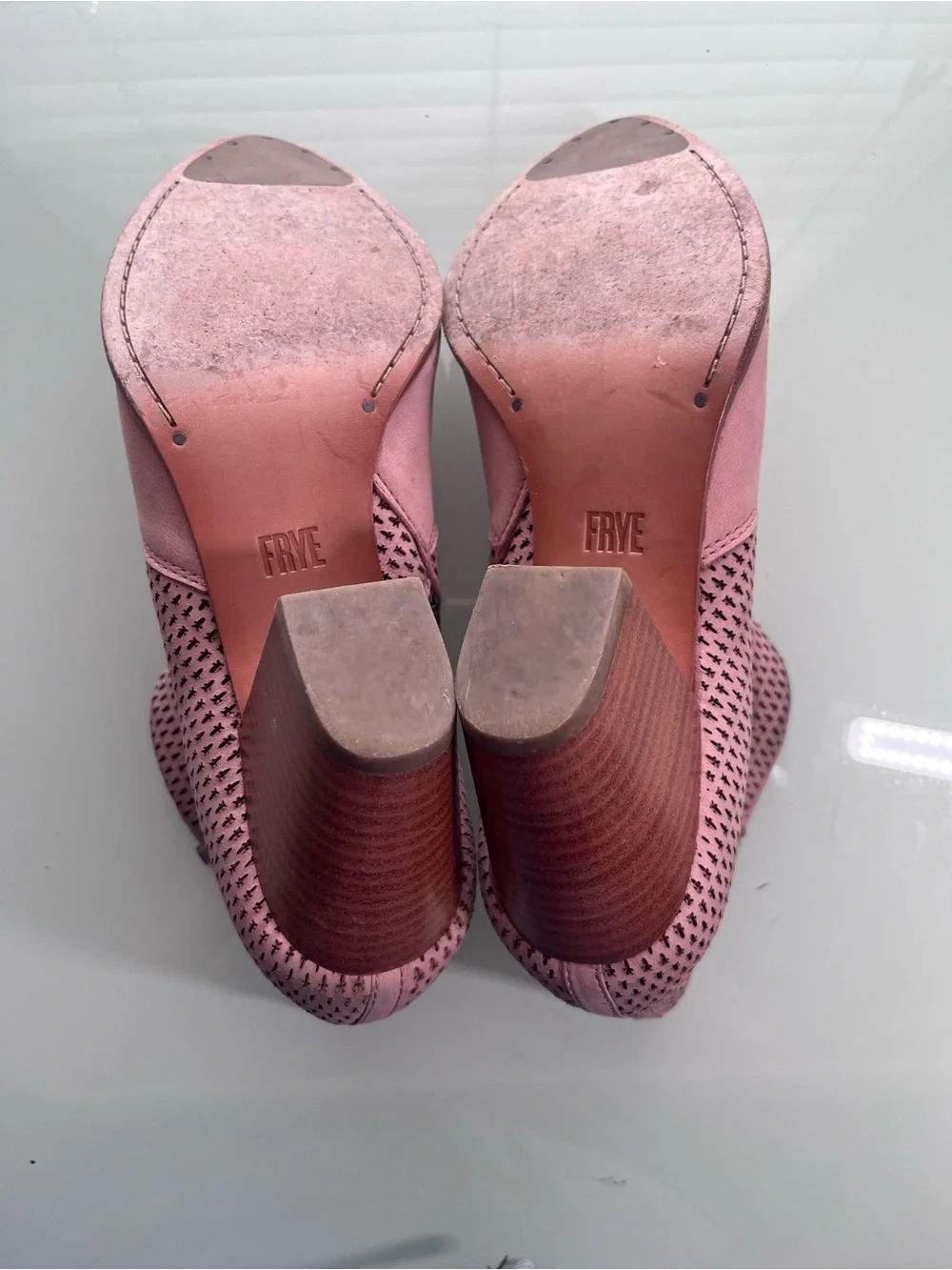 Frye Pink Suede Ankle Booties with Stacked Heel
